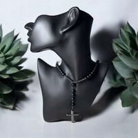 Naszyjnik Różaniec z Krzyżem Czarny Turmalin Hematyt Obsydian Naturalny