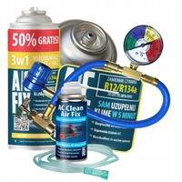 AC FIX Zestaw GAZ OLEJ USZCZELNIACZ 3w1 R134a 235g Przewód ODŚWIEŻACZ 75ml