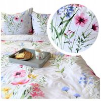 POŚCIEL NA JESIEŃ BAWEŁNIANA BIAŁA KWIATY 200x220 70x80 WZÓR