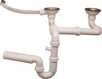 Syfon złoty przyścienny podwójny do zlewu granitowego