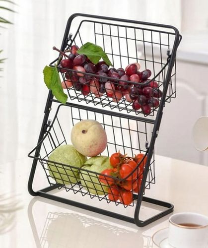 Koszyk Piętrowy Dwupoziomowy na Owoce Warzywa Czarny Organizer do na Arena.pl