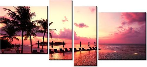 120CM 55 OBRAZ 4 ELEM ZACHÓD SŁOŃCA RÓŻU PLAŻY MALEDIWACH ŚCIENNY na Arena.pl