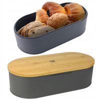 Chlebak pojemnik na pieczywo na chleb bułki stalowy deska bambusowa szary