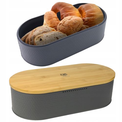 Chlebak pojemnik na pieczywo na chleb bułki stalowy deska bambusowa szary na Arena.pl
