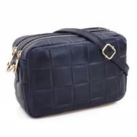 VERA PELLE torebka skórzana listonoszka pleciona z paskiem V470 granatowa