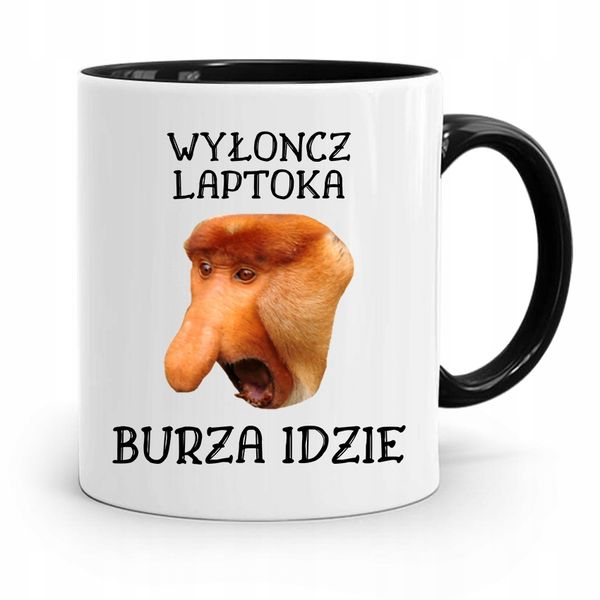 Kubek Czarny Nosacz Janusz Wyloncz Laptoka Z Nadrukiem Ze Zdjęciem zdjęcie 1