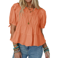 Bluzka damska bawełniana Babydoll letnia bufiaste rękawy pomarańczowa L