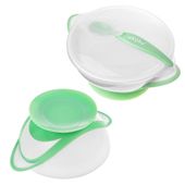 AKUKU Miseczka z przyssawką i łyżeczką biało-zielona