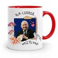 Kubek Czerwony Śmieszny Pis Jarosław Kaczyński Z Nadrukiem Ze Zdjęciem