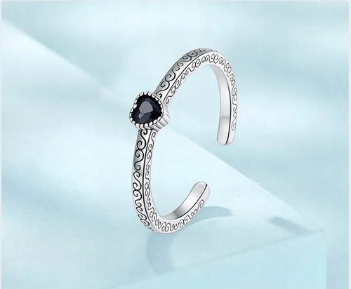 Pierścionek Czarne Serce srebro regulowany s925 +pudełko na Arena.pl