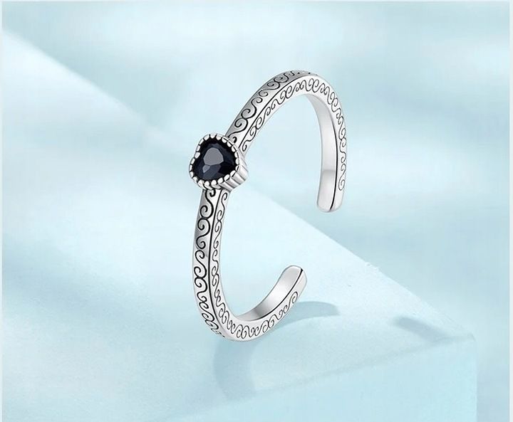 Pierścionek Czarne Serce srebro regulowany s925 +pudełko zdjęcie 2