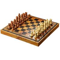 Szachy + warcaby + backgammon, 35×35 cm, akacja, waga figurek