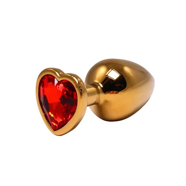 Gold Medium Heart-Shaped Butt Plug With Red Crystal zdjęcie 1