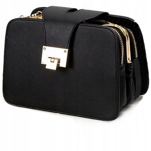 Torebka Damska KUFEREK Czarna Pojemna Elegancka na Łańcuszku Usztywniana na Arena.pl