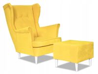 Fotel uszak ARI z podnóżkiem, skandynawski Family Meble żółty, cytryna