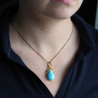 Zawieszka - larimar łza w srebrze złoconym z liśćmi 2