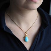 Zawieszka - larimar łza w srebrze złoconym z liśćmi 3