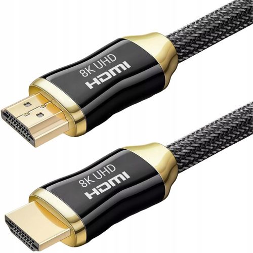 KABEL HDMI PRZEWÓD SZYBKI 2.1 HIGH SPEED 8K TV MOCNY GRUBY OPLOT ZŁOTE na Arena.pl