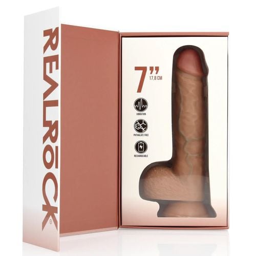 vibrating regular straight cock with balls - 7" / 18 cm - tan na Arena.pl