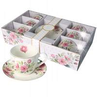 LIVELLO KOMPLET 6 FILIŻANEK 250ML ZE SPODKIEM 14CM KWIAT WIŚNI ZŁOTY PASEK
