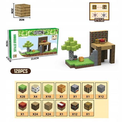 Klocki Magnetyczne Minecraft- Sześciany 128 szt. + Figurka i Karty- Mocne! na Arena.pl