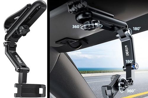 SAMOCHODOWY UCHWYT NA TELEFON NA OSŁONĘ PRZECIWSŁONECZNĄ DO AUTA REGULOWANY na Arena.pl