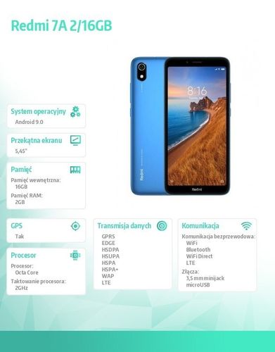 Smartfon Redmi 7A DS.2/16 GB Niebieski na Arena.pl