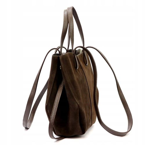 Vera Pelle torebka shopper skóra naturalna zamszowa brązowa czekoladowa na Arena.pl