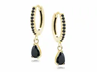 ELEGANCKIE POZŁACANE SREBRNE KOLCZYKI KÓŁKA ŁEZKI CZARNE CYRKONIE