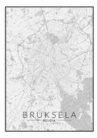 Bruksela mapa czarno biała - plakat 60x80 cm