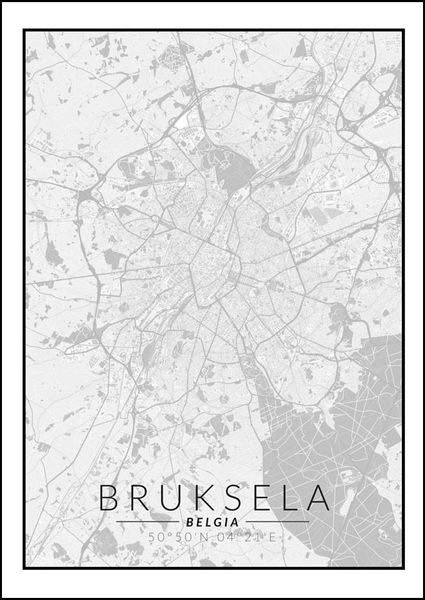 Bruksela mapa czarno biała - plakat 42x59,4 cm zdjęcie 1