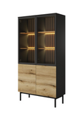 Nowoczesna Witryna Wysoka 100 cm Czarny + Dąb Evoke LONG LS + Led