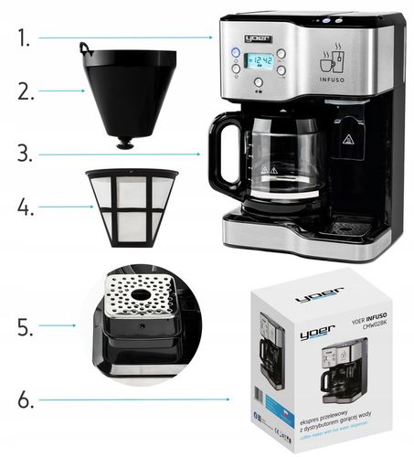 Ekspres przelewowy kawy 2w1 Yoer 1900W +Dystrybutor wody na herbatę +Timer na Arena.pl