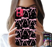 ETUI DO MOTOROLA EDGE 40 NEO - CZARNO RÓŻOWE WSTĄŻKI KOKARDKI WSTĄŻKA