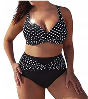 STRÓJ KĄPIELOWY PLUS SIZE KROPKI GROSZKI KOBIECY CZARNY NA PLAŻĘ LATO XL