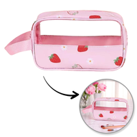 kosmetyczka rozkładana przenośna kuferek rozmiar s 22x7x13cm truskawki