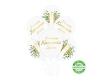 Zestaw balonów na Komunię Świętą, Eukaliptus, złote, 6 szt. [balony na hel]