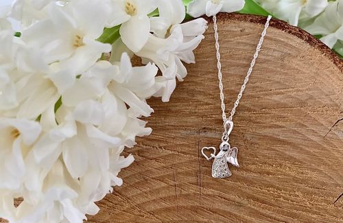 SREBRNY ŁAŃCUSZEK KOMUNIJNY I MEDALIK ANIOŁEK NA PREZENT DLA DZIEWCZYNKI na Arena.pl