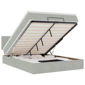 Rama łóżka otomana z materacem, szara, 140x200cm, aksamit