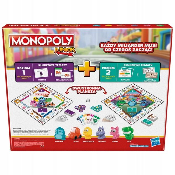 HASBRO GRA MONOPOLY JUNIOR 2W1 DWUSTRONNA PLANSZA POLSKA WERSJA F8562 zdjęcie 7