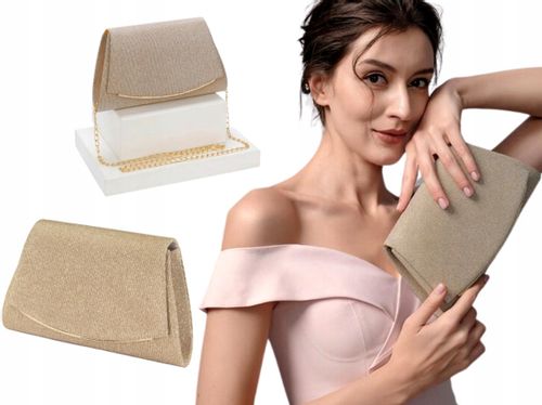 Złota Torebka Wieczorowa Kopertówka Wizytowa Mała Łańcuszek Elegancka na Arena.pl