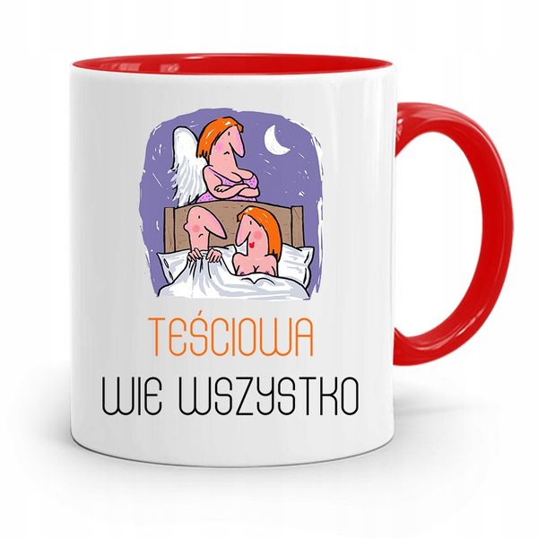 Kubek Czerwony Teściowej Teściowa Wie Wszystko Z Nadrukiem Ze Zdjęciem zdjęcie 1