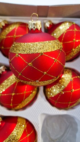 Zestaw Bombek Choinkowych z Brokatowymi Zdobieniami - Czerwone - 6 sztuk na Arena.pl