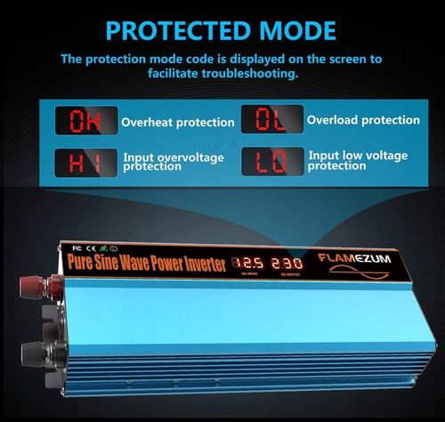 Przetwornica FLAMEZUM 1000/2000 W z 12 V/230 V czysta sinusoida 2xUSB 1x230 na Arena.pl