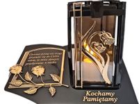 PAMIĘTAMY ZNICZ LAMPION NA GRÓB PLK RÓŻA ZŁ CZARNY SKOS SENTENCJA+ ŚWIECA