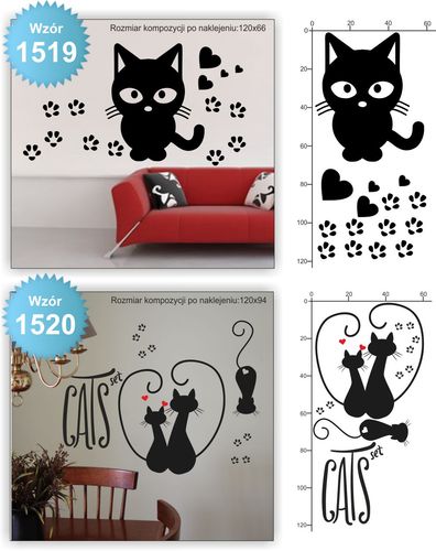 NAKLEJKI na ścianę KOTY KOT KOTKI naklejki 100cm na Arena.pl