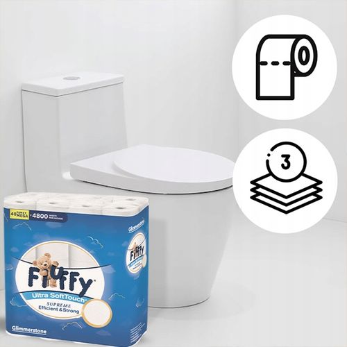 Biały Papier Toaletowy FluFFy 3 Warstwy 40 Rolek Ultra Miękki 4800 Listków na Arena.pl