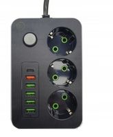 PRZEDŁUŻACZ LISTWA ZASILAJĄCA 3 Gniazda + 6 USB 4A