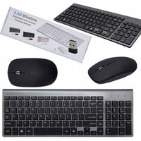 ZESTAW 2w1 KLAWIATURA + MYSZ OPTYCZNA BEZPRZEWODOWA ALUMINIOWA CZARNA