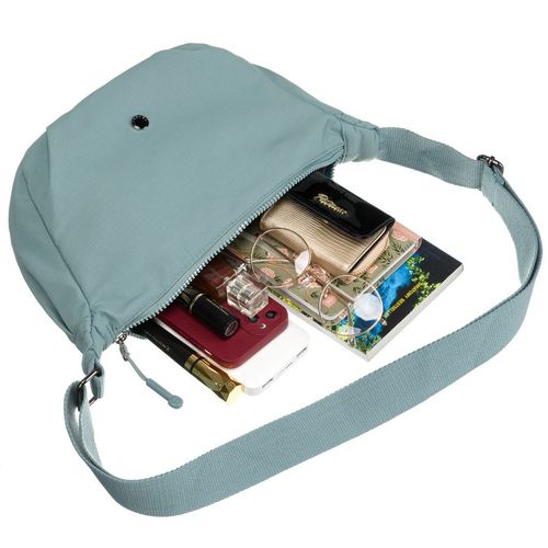 niebieska torebka damska z poliestru z kieszenią zamykaną na suwak na Arena.pl